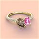 4 - Zahara 9x6 mm Pear Smoky Quartz and 7x5 mm Emerald Cut Lab Created Pink Sapphire 2 Stone Duo Ring 