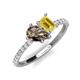 5 - Zahara 9x6 mm Pear Smoky Quartz and 7x5 mm Emerald Cut Lab Created Yellow Sapphire 2 Stone Duo Ring 