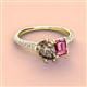 4 - Zahara 9x6 mm Pear Smoky Quartz and 7x5 mm Emerald Cut Pink Tourmaline 2 Stone Duo Ring 