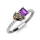 5 - Zahara 9x6 mm Pear Smoky Quartz and 7x5 mm Emerald Cut Amethyst 2 Stone Duo Ring 
