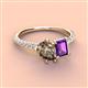 4 - Zahara 9x6 mm Pear Smoky Quartz and 7x5 mm Emerald Cut Amethyst 2 Stone Duo Ring 