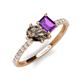5 - Zahara 9x6 mm Pear Smoky Quartz and 7x5 mm Emerald Cut Amethyst 2 Stone Duo Ring 