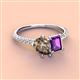 4 - Zahara 9x6 mm Pear Smoky Quartz and 7x5 mm Emerald Cut Amethyst 2 Stone Duo Ring 