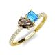 5 - Zahara 9x6 mm Pear Smoky Quartz and 7x5 mm Emerald Cut Blue Topaz 2 Stone Duo Ring 