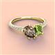 4 - Zahara 9x6 mm Pear Smoky Quartz and 7x5 mm Emerald Cut Peridot 2 Stone Duo Ring 
