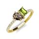 5 - Zahara 9x6 mm Pear Smoky Quartz and 7x5 mm Emerald Cut Peridot 2 Stone Duo Ring 