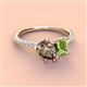 4 - Zahara 9x6 mm Pear Smoky Quartz and 7x5 mm Emerald Cut Peridot 2 Stone Duo Ring 