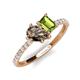 5 - Zahara 9x6 mm Pear Smoky Quartz and 7x5 mm Emerald Cut Peridot 2 Stone Duo Ring 