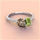 4 - Zahara 9x6 mm Pear Smoky Quartz and 7x5 mm Emerald Cut Peridot 2 Stone Duo Ring 
