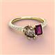 4 - Zahara 9x6 mm Pear Smoky Quartz and 7x5 mm Emerald Cut Rhodolite Garnet 2 Stone Duo Ring 