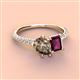 4 - Zahara 9x6 mm Pear Smoky Quartz and 7x5 mm Emerald Cut Rhodolite Garnet 2 Stone Duo Ring 