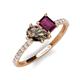 5 - Zahara 9x6 mm Pear Smoky Quartz and 7x5 mm Emerald Cut Rhodolite Garnet 2 Stone Duo Ring 