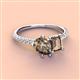 4 - Zahara 9x6 mm Pear and 7x5 mm Emerald Cut Smoky Quartz 2 Stone Duo Ring 