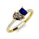 5 - Zahara 9x6 mm Pear Smoky Quartz and 7x5 mm Emerald Cut Lab Created Blue Sapphire 2 Stone Duo Ring 