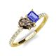 5 - Zahara 9x6 mm Pear Smoky Quartz and 7x5 mm Emerald Cut Tanzanite 2 Stone Duo Ring 