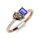 5 - Zahara 9x6 mm Pear Smoky Quartz and 7x5 mm Emerald Cut Tanzanite 2 Stone Duo Ring 
