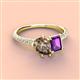 4 - Zahara 9x6 mm Pear Smoky Quartz and 7x5 mm Emerald Cut Amethyst 2 Stone Duo Ring 