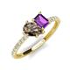 5 - Zahara 9x6 mm Pear Smoky Quartz and 7x5 mm Emerald Cut Amethyst 2 Stone Duo Ring 