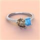 4 - Zahara 9x6 mm Pear Smoky Quartz and 7x5 mm Emerald Cut Blue Topaz 2 Stone Duo Ring 