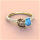 4 - Zahara 9x6 mm Pear Smoky Quartz and 7x5 mm Emerald Cut Blue Topaz 2 Stone Duo Ring 