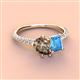 4 - Zahara 9x6 mm Pear Smoky Quartz and 7x5 mm Emerald Cut Blue Topaz 2 Stone Duo Ring 