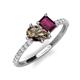5 - Zahara 9x6 mm Pear Smoky Quartz and 7x5 mm Emerald Cut Rhodolite Garnet 2 Stone Duo Ring 