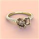 4 - Zahara 9x6 mm Pear and 7x5 mm Emerald Cut Smoky Quartz 2 Stone Duo Ring 