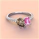 4 - Zahara 9x6 mm Pear Smoky Quartz and 7x5 mm Emerald Cut Lab Created Pink Sapphire 2 Stone Duo Ring 