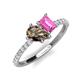 5 - Zahara 9x6 mm Pear Smoky Quartz and 7x5 mm Emerald Cut Lab Created Pink Sapphire 2 Stone Duo Ring 