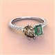 4 - Zahara 9x6 mm Pear Smoky Quartz and 7x5 mm Emerald Cut Lab Created Alexandrite 2 Stone Duo Ring 
