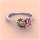 4 - Zahara 9x6 mm Pear Smoky Quartz and 7x5 mm Emerald Cut Pink Tourmaline 2 Stone Duo Ring 