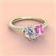 4 - Zahara GIA Certified 9x6 mm Pear Diamond and 7x5 mm Emerald Cut Lab Created Pink Sapphire 2 Stone Duo Ring 