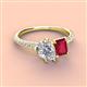 4 - Zahara GIA Certified 9x6 mm Pear Diamond and 7x5 mm Emerald Cut Lab Created Ruby 2 Stone Duo Ring 