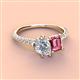 4 - Zahara GIA Certified 9x6 mm Pear Diamond and 7x5 mm Emerald Cut Pink Tourmaline 2 Stone Duo Ring 