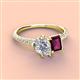 4 - Zahara GIA Certified 9x6 mm Pear Diamond and 7x5 mm Emerald Cut Rhodolite Garnet 2 Stone Duo Ring 