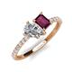 5 - Zahara GIA Certified 9x6 mm Pear Diamond and 7x5 mm Emerald Cut Rhodolite Garnet 2 Stone Duo Ring 