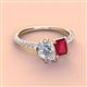 4 - Zahara IGI Certified 9x6 mm Pear Lab Grown Diamond and 7x5 mm Emerald Cut Lab Created Ruby 2 Stone Duo Ring 