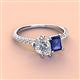 4 - Zahara IGI Certified 9x6 mm Pear Lab Grown Diamond and 7x5 mm Emerald Cut Iolite 2 Stone Duo Ring 