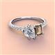 4 - Zahara IGI Certified 9x6 mm Pear Lab Grown Diamond and 7x5 mm Emerald Cut Smoky Quartz 2 Stone Duo Ring 