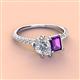 4 - Zahara IGI Certified 9x6 mm Pear Lab Grown Diamond and 7x5 mm Emerald Cut Amethyst 2 Stone Duo Ring 