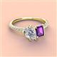 4 - Zahara IGI Certified 9x6 mm Pear Lab Grown Diamond and 7x5 mm Emerald Cut Amethyst 2 Stone Duo Ring 