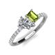 5 - Zahara IGI Certified 9x6 mm Pear Lab Grown Diamond and 7x5 mm Emerald Cut Peridot 2 Stone Duo Ring 