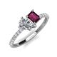 5 - Zahara IGI Certified 9x6 mm Pear Lab Grown Diamond and 7x5 mm Emerald Cut Rhodolite Garnet 2 Stone Duo Ring 
