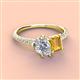 4 - Zahara IGI Certified 9x6 mm Pear Lab Grown Diamond and 7x5 mm Emerald Cut Citrine 2 Stone Duo Ring 