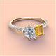 4 - Zahara IGI Certified 9x6 mm Pear Lab Grown Diamond and 7x5 mm Emerald Cut Citrine 2 Stone Duo Ring 
