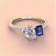 4 - Zahara IGI Certified 9x6 mm Pear Lab Grown Diamond and 7x5 mm Emerald Cut Iolite 2 Stone Duo Ring 