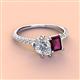 4 - Zahara IGI Certified 9x6 mm Pear Lab Grown Diamond and 7x5 mm Emerald Cut Rhodolite Garnet 2 Stone Duo Ring 