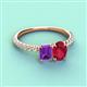 4 - Galina 7x5 mm Emerald Cut Amethyst and 8x6 mm Oval Ruby 2 Stone Duo Ring 