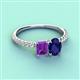 4 - Galina 7x5 mm Emerald Cut Amethyst and 8x6 mm Oval Blue Sapphire 2 Stone Duo Ring 