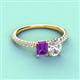 4 - Galina 7x5 mm Emerald Cut Amethyst and IGI Certified 8x6 mm Oval Lab Grown Diamond 2 Stone Duo Ring 